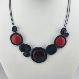 IKITA Statement Necklace Red Black Adjustable‎ Cord Art to Wear Jewelry